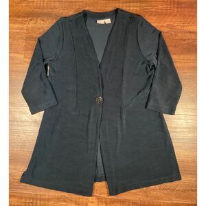 Chico's Travelers Black One Button Mid-Length Cardigan Slinky, Size 1